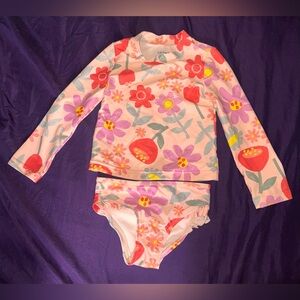 Carter's Kids Floral Rashguard Set - Red and Purple
